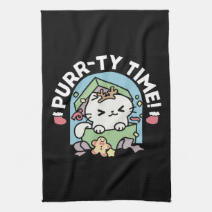 Christmas Celebration with Purr-ty Time Cat Kitchen Towel