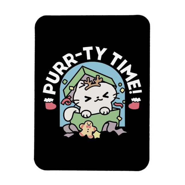 Christmas Celebration with Purr-ty Time Cat Magnet (Vertical)