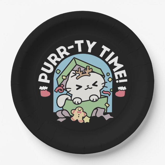 Christmas Celebration with Purr-ty Time Cat Paper Plate (Front)