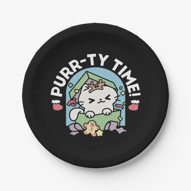 Christmas Celebration with Purr-ty Time Cat Paper Plate (Front)