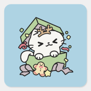 Christmas Celebration with Purr-ty Time Cat Square Sticker