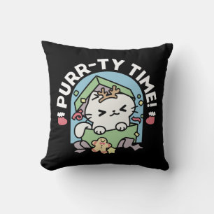 Christmas Celebration with Purr-ty Time Cat Throw Pillow