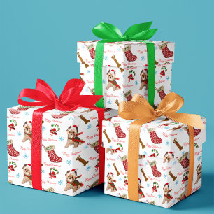 Christmas Celebration With Yorkie Pattern   Black  Wrapping Paper Sheet