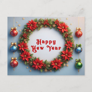 Christmas Celebration Wreath🎄✨Poinsettia Ornament Holiday Postcard