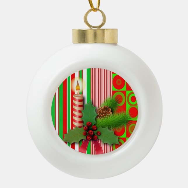 Christmas Ceramic Ball Ornament, Candle Ceramic Ball Christmas Ornament (Front)