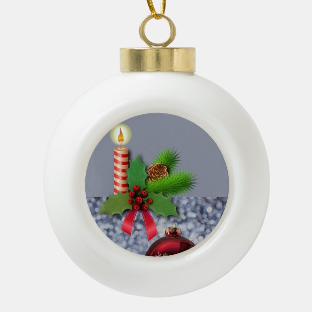 Christmas Ceramic Ball Ornament, Candle Ceramic Ball Christmas Ornament (Front)