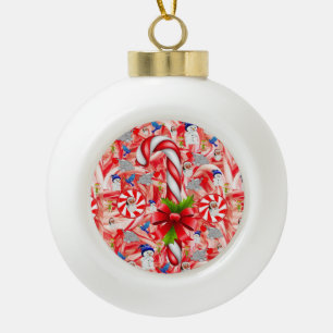 Christmas Ceramic Ball Ornament, Candy Cane Ornament
