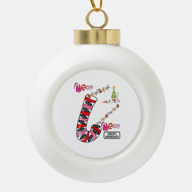 Christmas Ceramic Ball Ornament, Cat Kittens Ceramic Ball Christmas Ornament (Front)