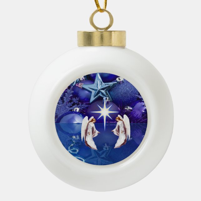 Christmas Ceramic Ball Ornament, Christmas Angel Ceramic Ball Christmas Ornament (Front)