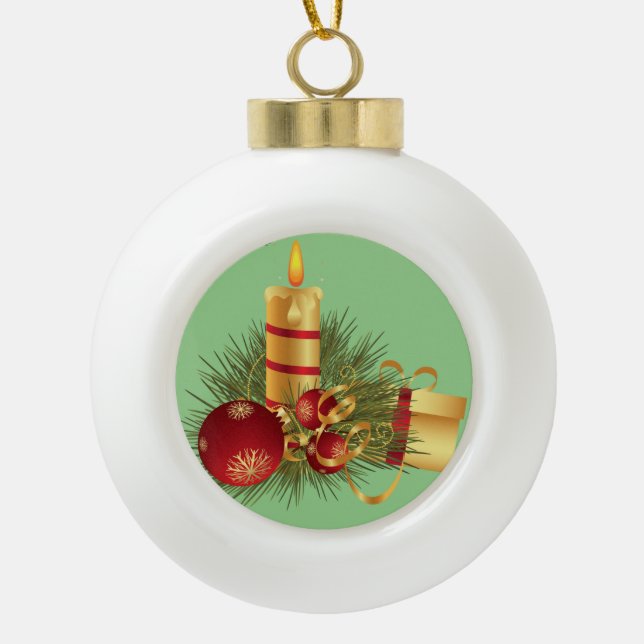 Christmas Ceramic Ball Ornament, Christmas Candle Ceramic Ball Christmas Ornament (Front)