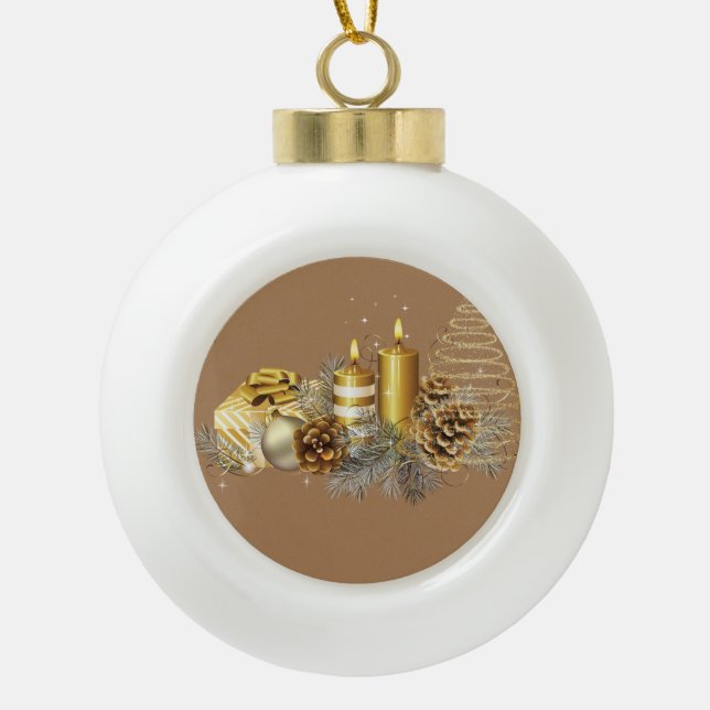 Christmas Ceramic Ball Ornament, Christmas Candle Ceramic Ball Christmas Ornament (Front)