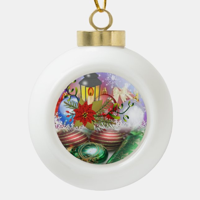 Christmas Ceramic Ball Ornament, Christmas Candle Ceramic Ball Christmas Ornament (Front)
