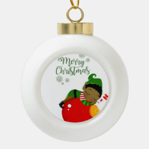 Christmas Ceramic Ball Ornament, Elf Ceramic Ball Christmas Ornament