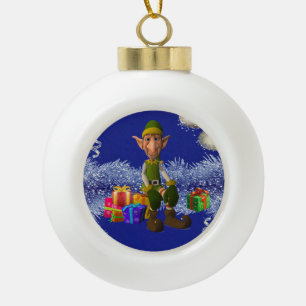 Christmas Ceramic Ball Ornament, Elf Ceramic Ball Christmas Ornament