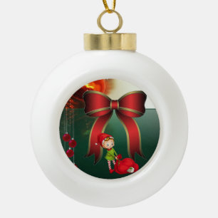 Christmas Ceramic Ball Ornament, Elf Ceramic Ball Christmas Ornament