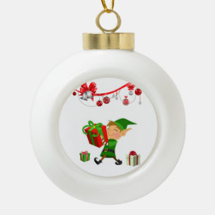 Christmas Ceramic Ball Ornament, Elf Ornament