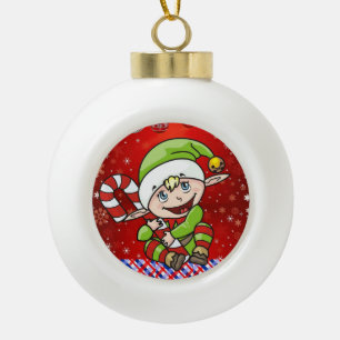 Christmas Ceramic Ball Ornament, Elf Ornament