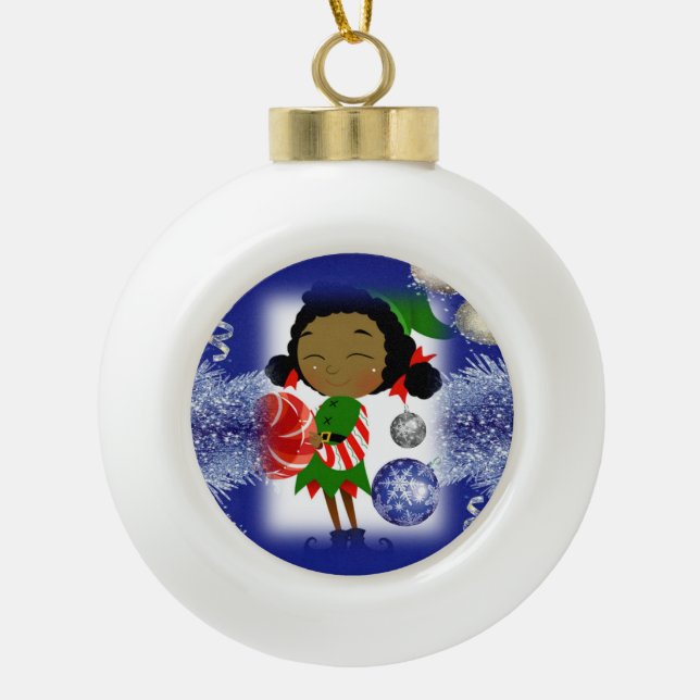 Christmas Ceramic Ball Ornament, Elf Ornament (Front)