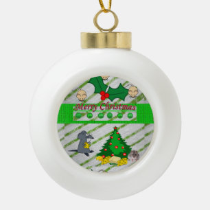Christmas Ceramic Ball Ornament, Mice Ceramic Ball Christmas Ornament