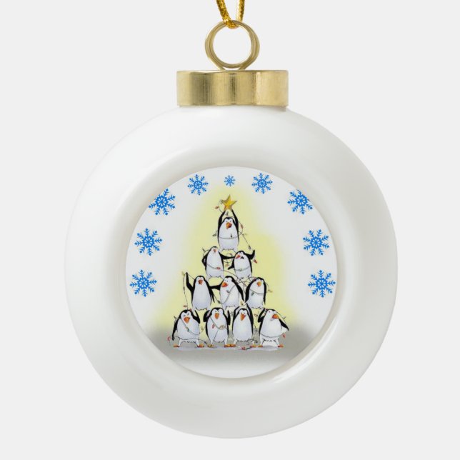 Christmas Ceramic Ball Ornament, Penguin Ornament (Front)