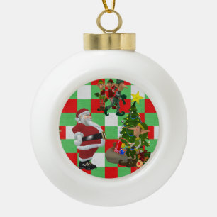Christmas Ceramic Ball Ornament, Santa Vintage Ceramic Ball Christmas Ornament