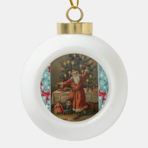 Christmas Ceramic Ball Ornament, Santa Vintage Ceramic Ball Christmas Ornament