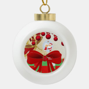 Christmas Ceramic Ball Ornament, Santa Vintage Ornament