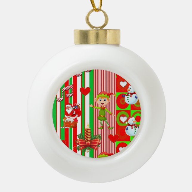 Christmas Ceramic Ball Ornament, Snowman Ceramic Ball Christmas Ornament (Front)