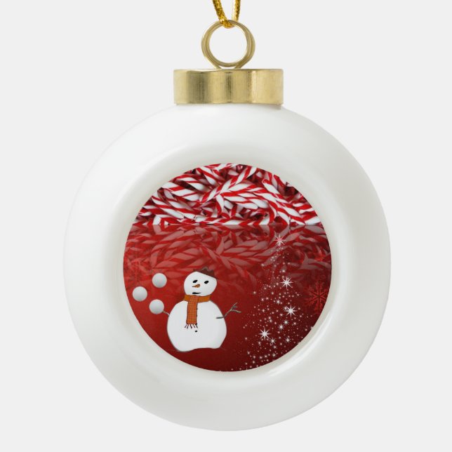 Christmas Ceramic Ball Ornament, Snowman Ceramic Ball Christmas Ornament (Front)