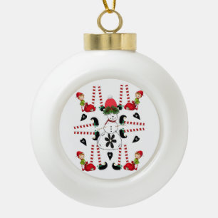 Christmas Ceramic Ball Ornament, Snowman Elf Ornament