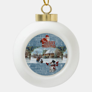 Christmas Ceramic Ball Ornament, Snowman Ornament