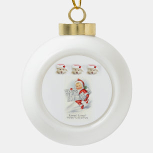 Christmas Ceramic Ball Ornament, Vintage Ceramic Ball Christmas Ornament
