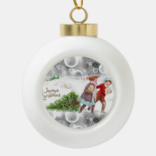 Christmas Ceramic Ball Ornament, Vintage Ornament