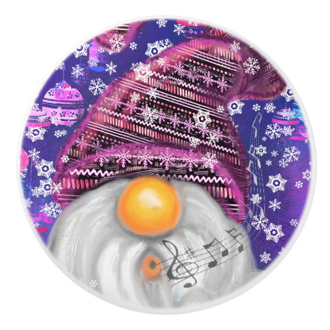 Christmas Ceramic Knob Gnome In Purple Hat (Front)