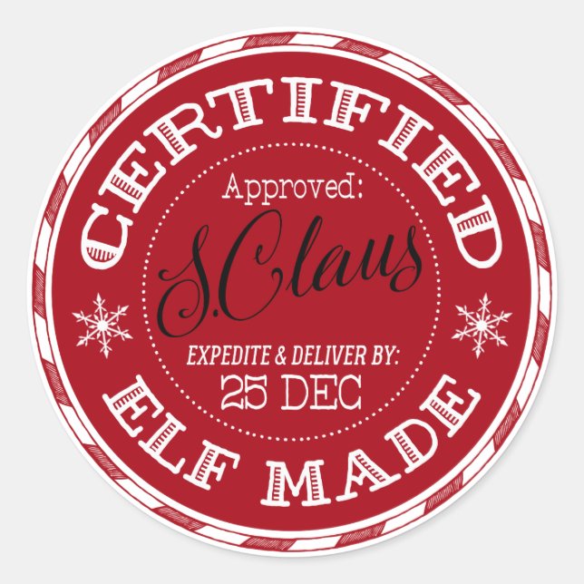 Christmas | Certified Elf Made Classic Round Sticker (Front)