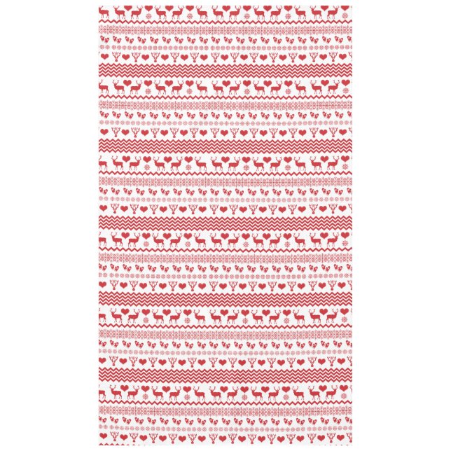 Christmas Chalet Red and White Reindeer Snowflake Tablecloth (Front)