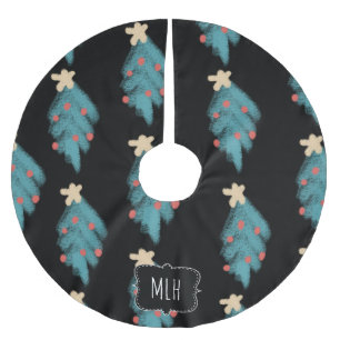 Christmas Chalk Doodles Tree Family Initial Brushed Polyester Tree Skirt