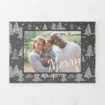 Christmas Chalkboard Handdrawn Pine Trees Photo Tri-Fold Holiday Card<br><div class="desc">Create a beautiful Christmas gift for everyone you love. Personalize the message and add your own photos, icons, or text to share with friends and family. This artist-designed Xmas pattern is perfect to use for a Christmas at home, but can also be used for a holiday party. This chalkboard Christmas...</div>