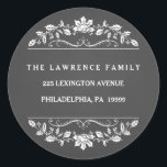 Christmas Chalkboard Holly Wreath Address Stickers<br><div class="desc">Round Envelope Sealing Stickers and labels for Holiday Christmas Cards -- Elegant vintage chalkboard style Merry Christmas holiday sticker for greeting cards and seasonal party invitations. Beautiful Victorian era holly wreath design with letterpress style custom text. Click Customize It to add your own greeting or just edit the family name...</div>