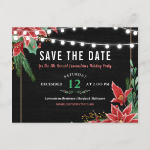 Christmas Chalkboard Save The Date Poinsettia Announcement Postcard