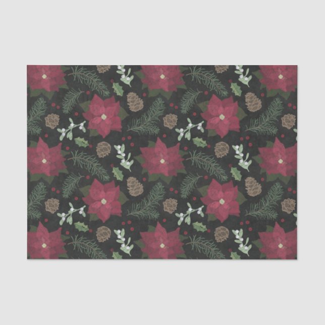 Christmas Chalkboard Winter Flowers & Foliage Tissue Paper (Front)