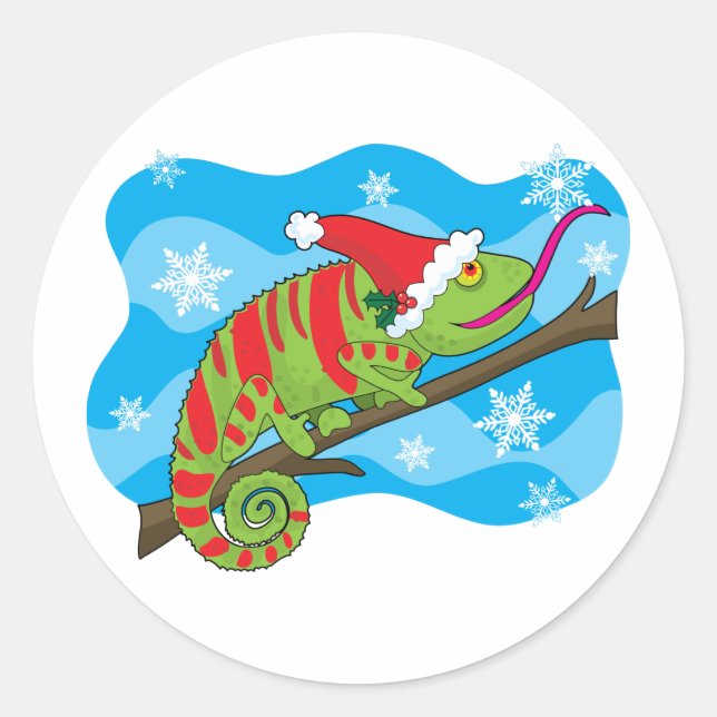 Christmas Chameleon Classic Round Sticker (Front)