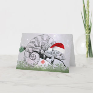 Christmas Chameleon in a Santa Hat Holiday Card