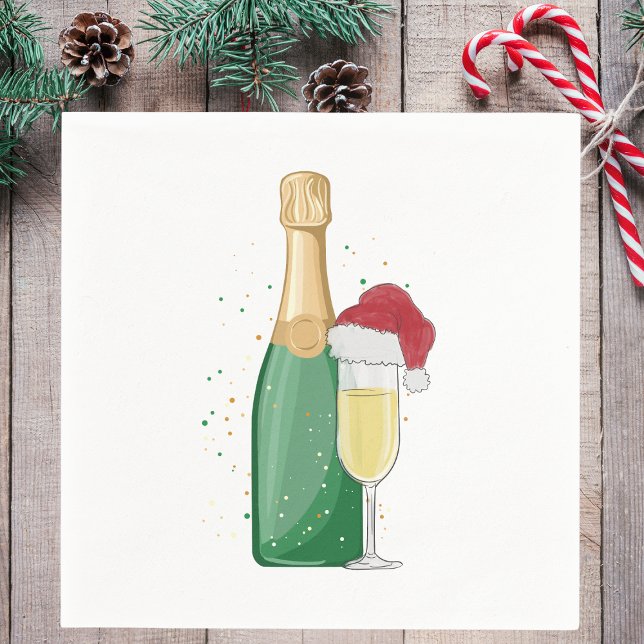 Christmas Champagne Bottle & Santa Hat Flute Napkin (Creator Uploaded)