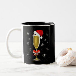 Christmas Champagne Cool Glass Santa Hat Drink Two-Tone Coffee Mug