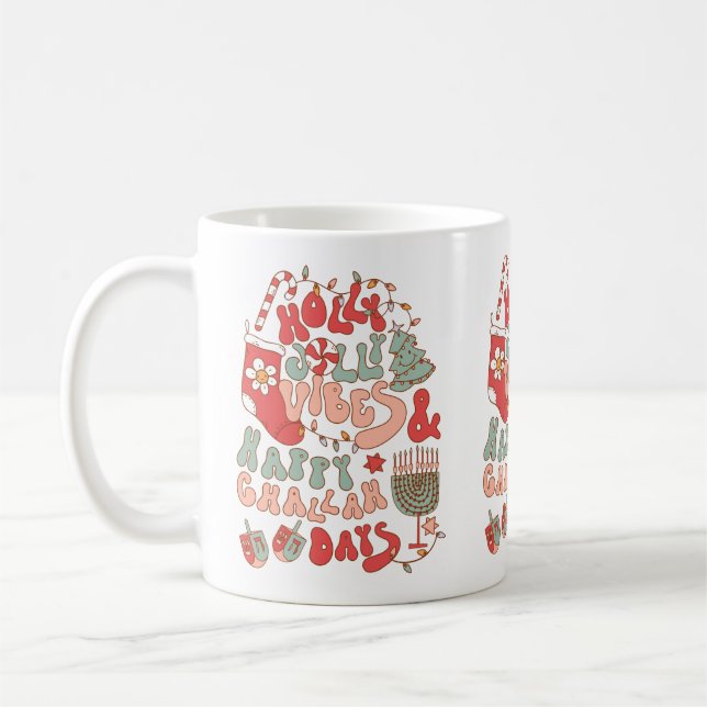 Christmas Chanukah hanukkah Groovy Vibes Coffee Mug (Left)