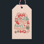 Christmas Chanukah hanukkah Groovy Vibes Gift Tags<br><div class="desc">It's a holiday mash up with this cute Holly Jolly Vibes & Happy Challah Days funny design. Funky colours of reds,  pinks and greens with Christmas and Chanukah or Hanukkah icons,  menorah,  dreidel,  christmas tree,  stocking,  lights,  jewish star of David,  and candy cane.</div>