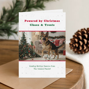 Christmas Chaos and Treats Funny Dog photo Folded Holiday Card