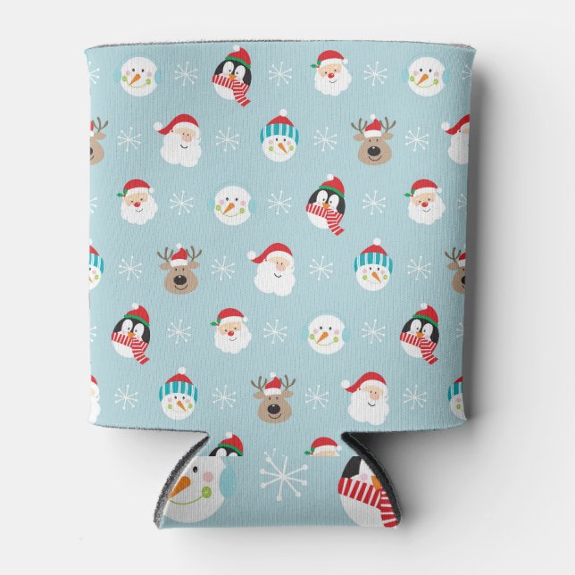 Christmas Character Heads: Festive Wrap Can Cooler (Front)