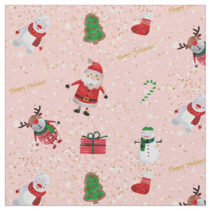 Christmas Character on Pink and Gold Glitter Fabric